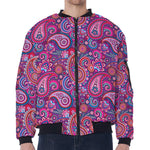 Purple And Pink Paisley Pattern Print Zip Sleeve Bomber Jacket