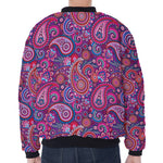 Purple And Pink Paisley Pattern Print Zip Sleeve Bomber Jacket