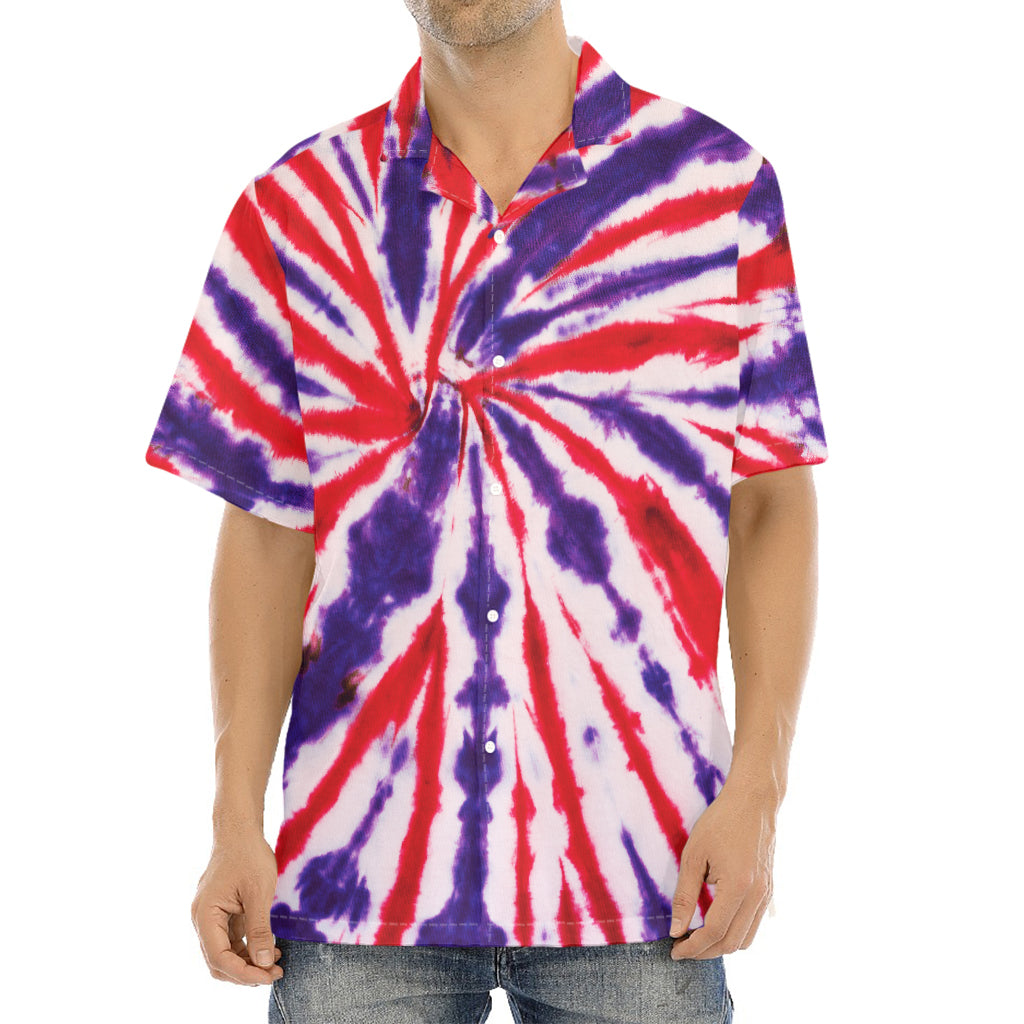 Purple And Red Spider Tie Dye Print Aloha Shirt