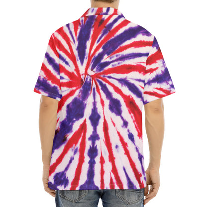 Purple And Red Spider Tie Dye Print Aloha Shirt