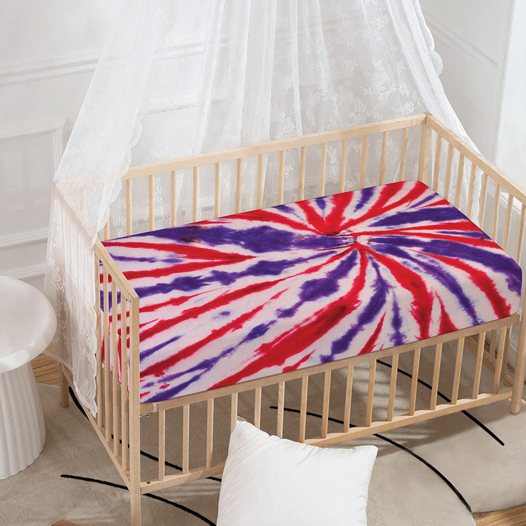 Purple And Red Spider Tie Dye Print Baby Crib Sheet