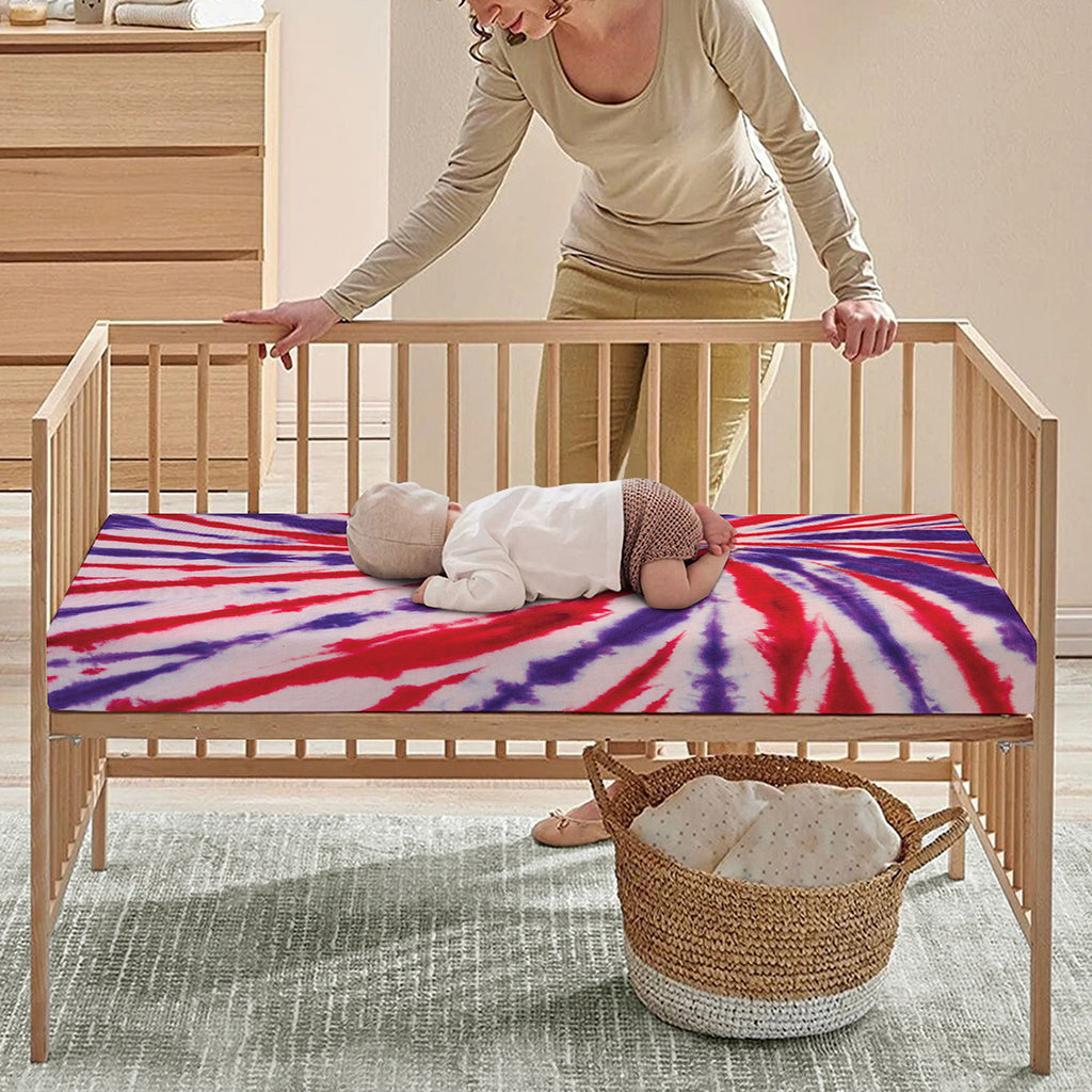 Purple And Red Spider Tie Dye Print Baby Crib Sheet