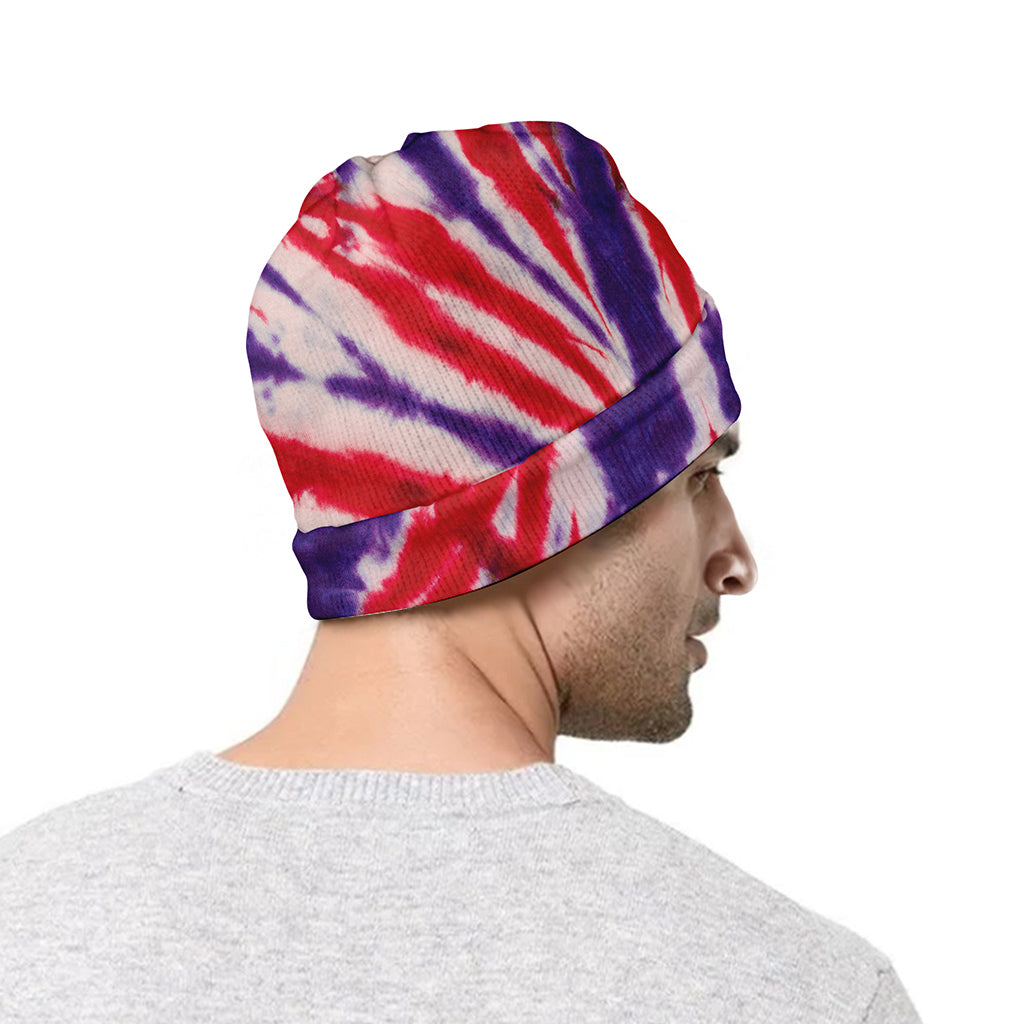 Purple And Red Spider Tie Dye Print Beanie