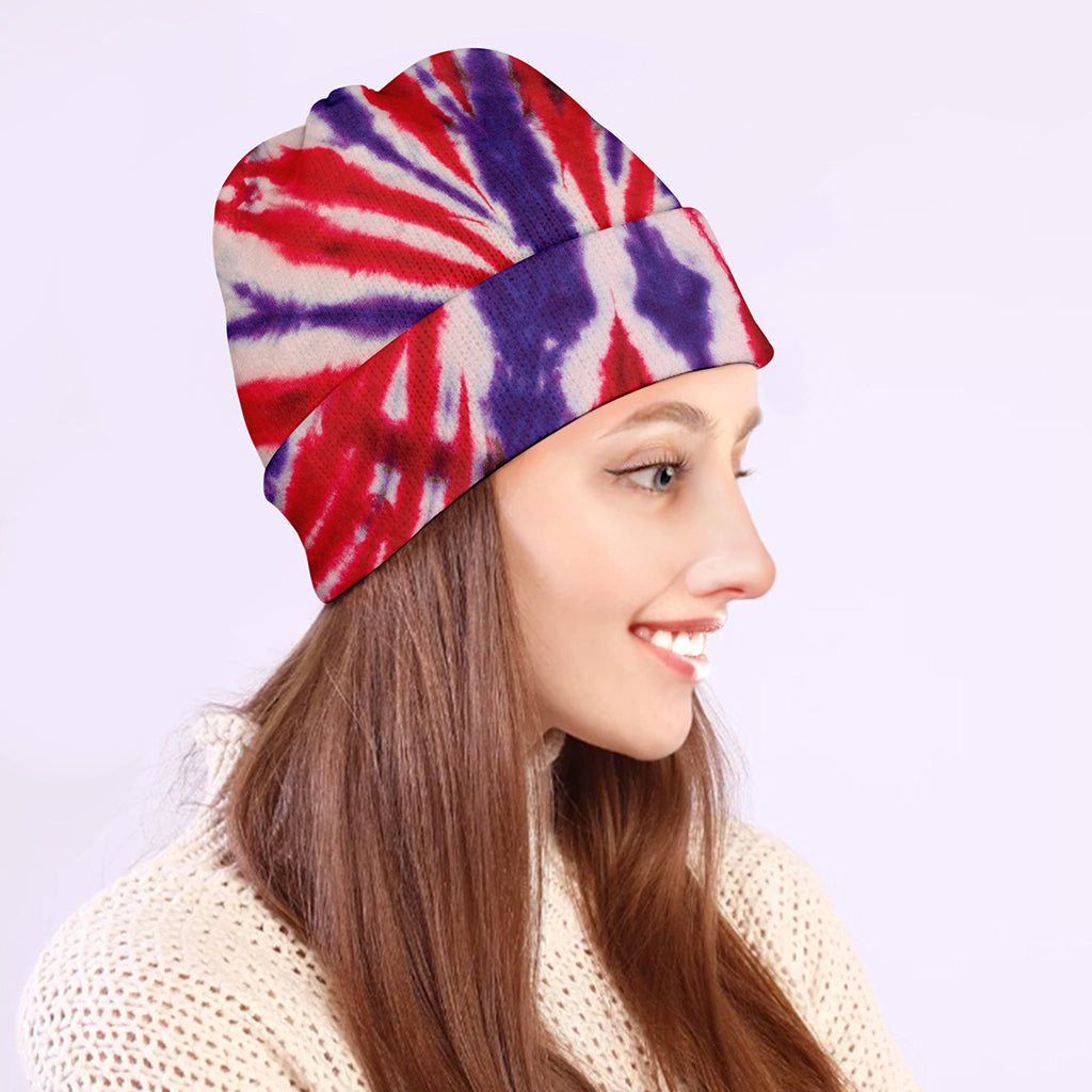 Purple And Red Spider Tie Dye Print Beanie