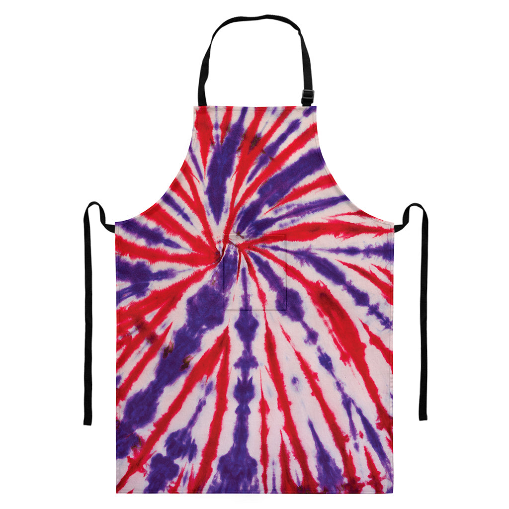 Purple And Red Spider Tie Dye Print Bib Apron With Pocket