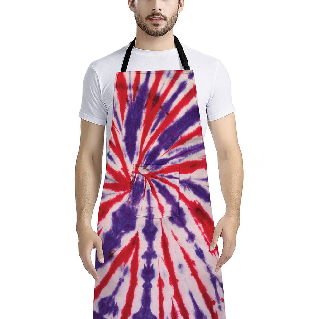 Purple And Red Spider Tie Dye Print Bib Apron With Pocket