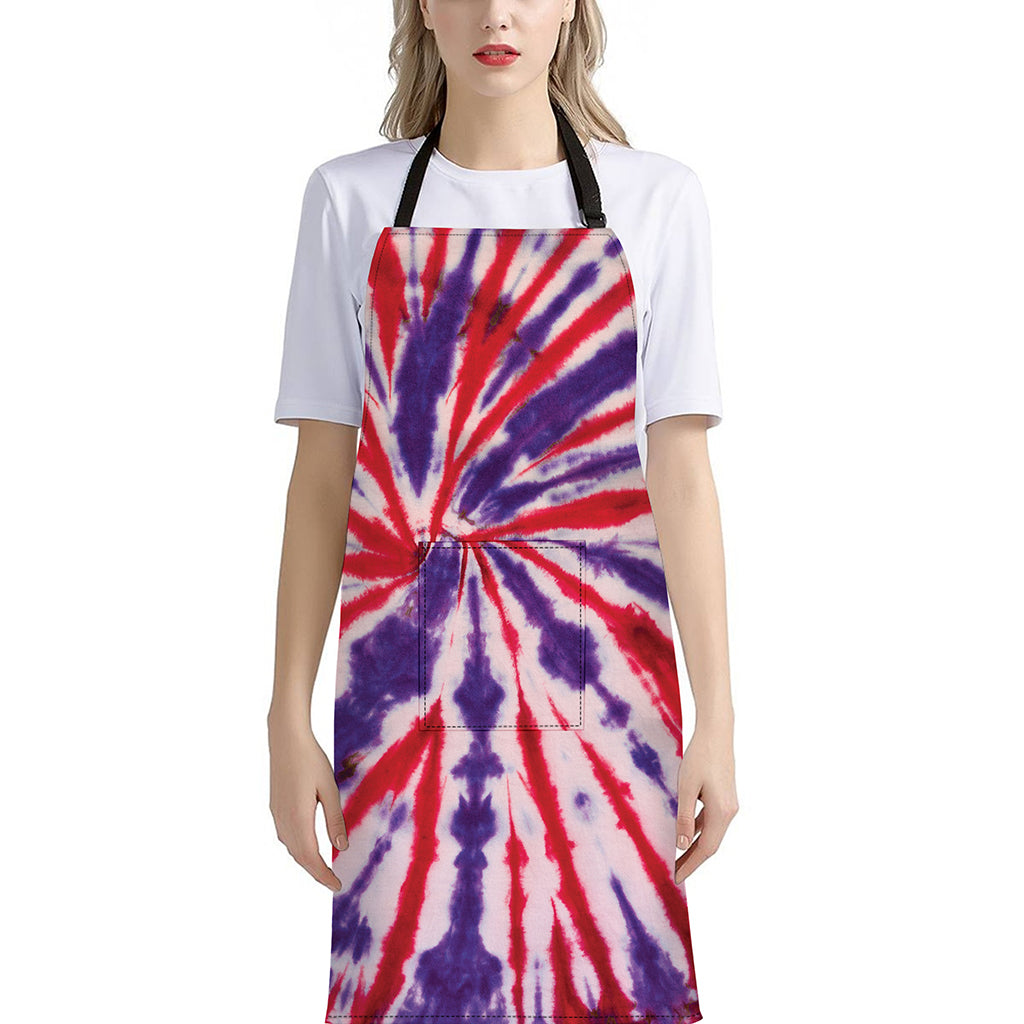 Purple And Red Spider Tie Dye Print Bib Apron With Pocket