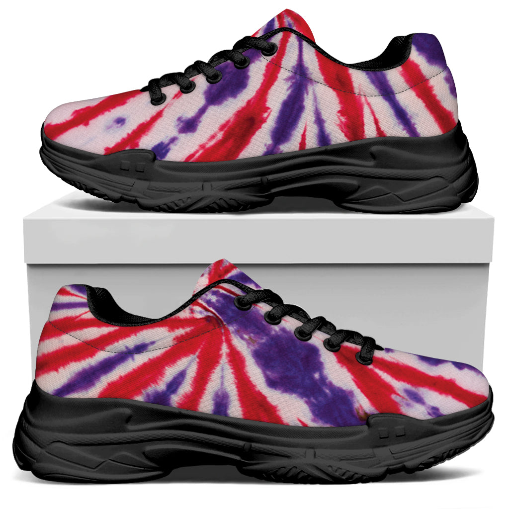 Purple And Red Spider Tie Dye Print Black Chunky Shoes