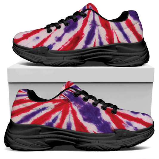 Purple And Red Spider Tie Dye Print Black Chunky Shoes