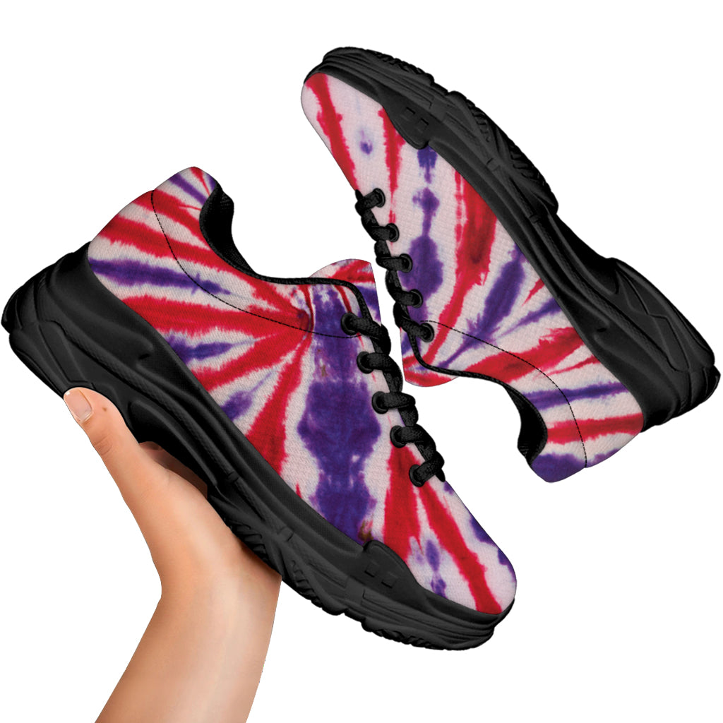Purple And Red Spider Tie Dye Print Black Chunky Shoes