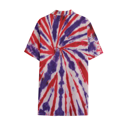 Purple And Red Spider Tie Dye Print Cotton Hawaiian Shirt
