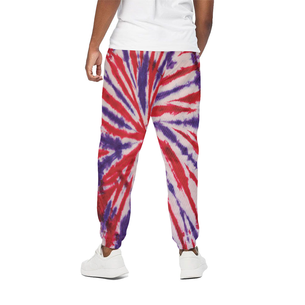Purple And Red Spider Tie Dye Print Cotton Pants