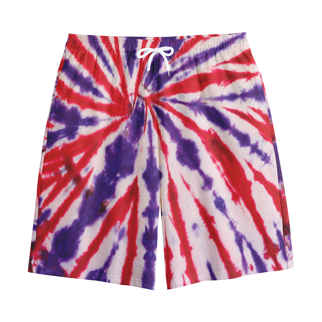 Purple And Red Spider Tie Dye Print Cotton Shorts