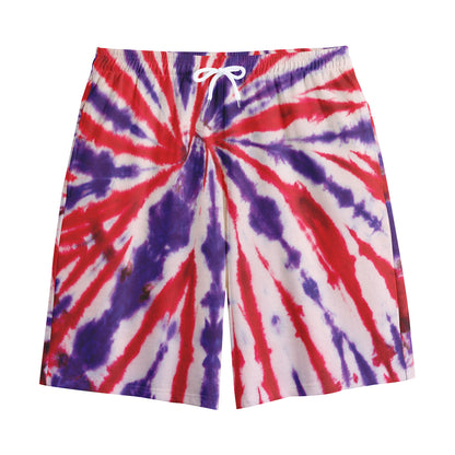 Purple And Red Spider Tie Dye Print Cotton Shorts