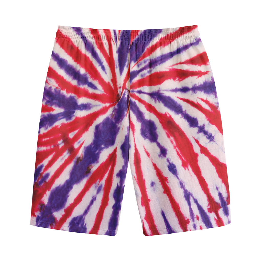 Purple And Red Spider Tie Dye Print Cotton Shorts