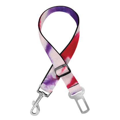 Purple And Red Spider Tie Dye Print Dog Seat Belt