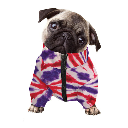 Purple And Red Spider Tie Dye Print Dog Zip Up Jacket