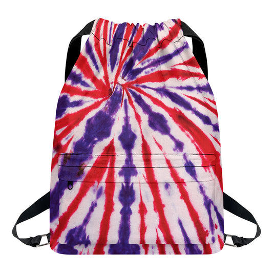 Purple And Red Spider Tie Dye Print Drawstring Backpack