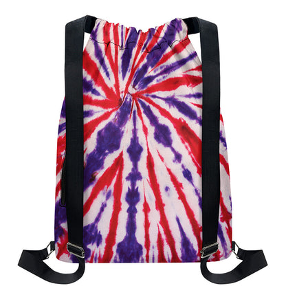 Purple And Red Spider Tie Dye Print Drawstring Backpack