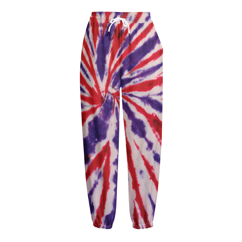 Purple And Red Spider Tie Dye Print Fleece Lined Knit Pants