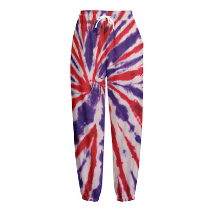 Purple And Red Spider Tie Dye Print Fleece Lined Knit Pants
