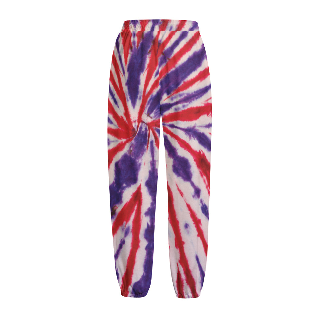 Purple And Red Spider Tie Dye Print Fleece Lined Knit Pants