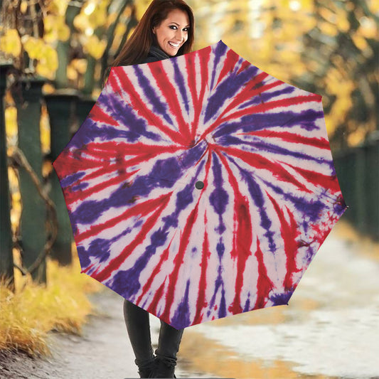 Purple And Red Spider Tie Dye Print Foldable Umbrella