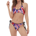 Purple And Red Spider Tie Dye Print Halter Scoop Tie Side Bikini