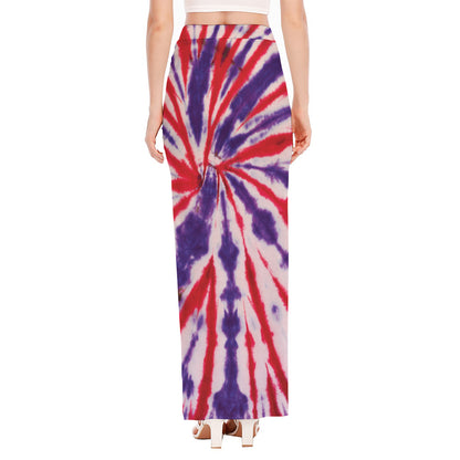 Purple And Red Spider Tie Dye Print High Slit Maxi Skirt