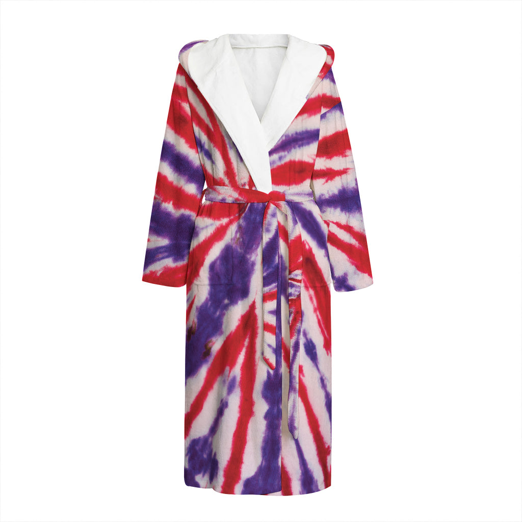 Purple And Red Spider Tie Dye Print Hooded Bathrobe