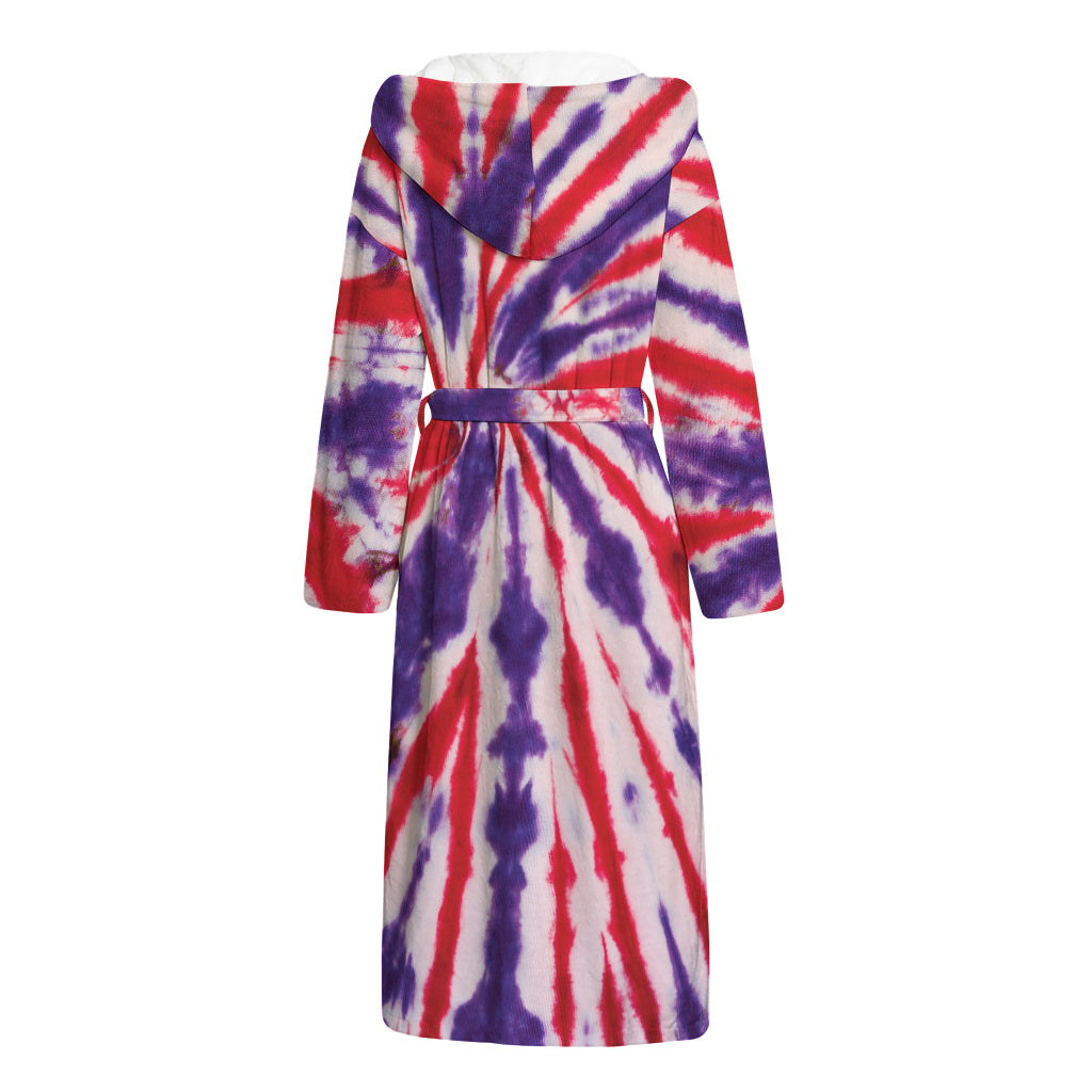 Purple And Red Spider Tie Dye Print Hooded Bathrobe