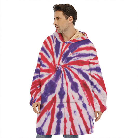 Purple And Red Spider Tie Dye Print Hoodie Blanket