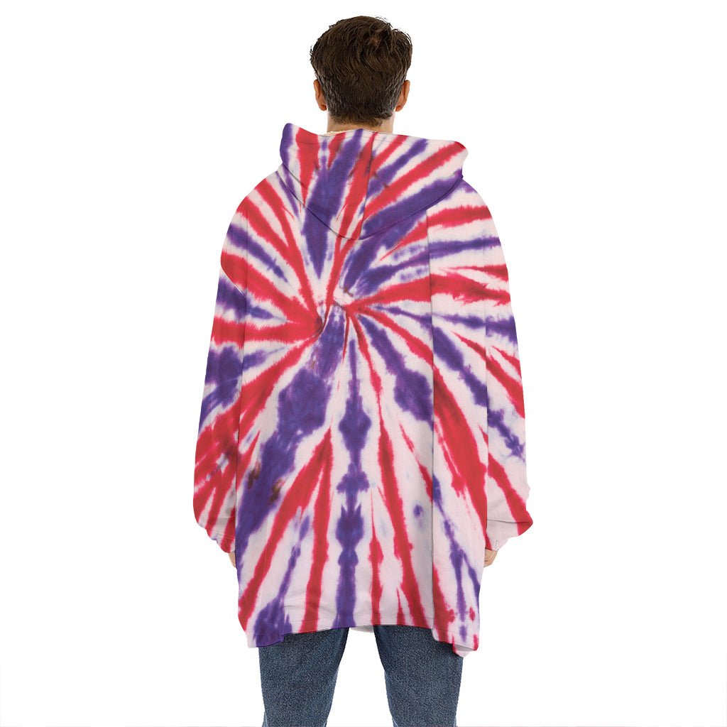 Purple And Red Spider Tie Dye Print Hoodie Blanket