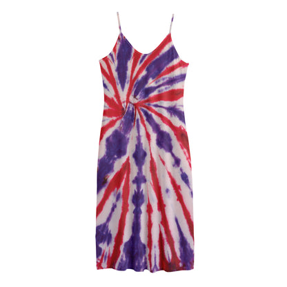 Purple And Red Spider Tie Dye Print Jersey Midi Cami Dress