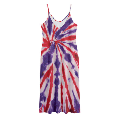 Purple And Red Spider Tie Dye Print Jersey Midi Cami Dress