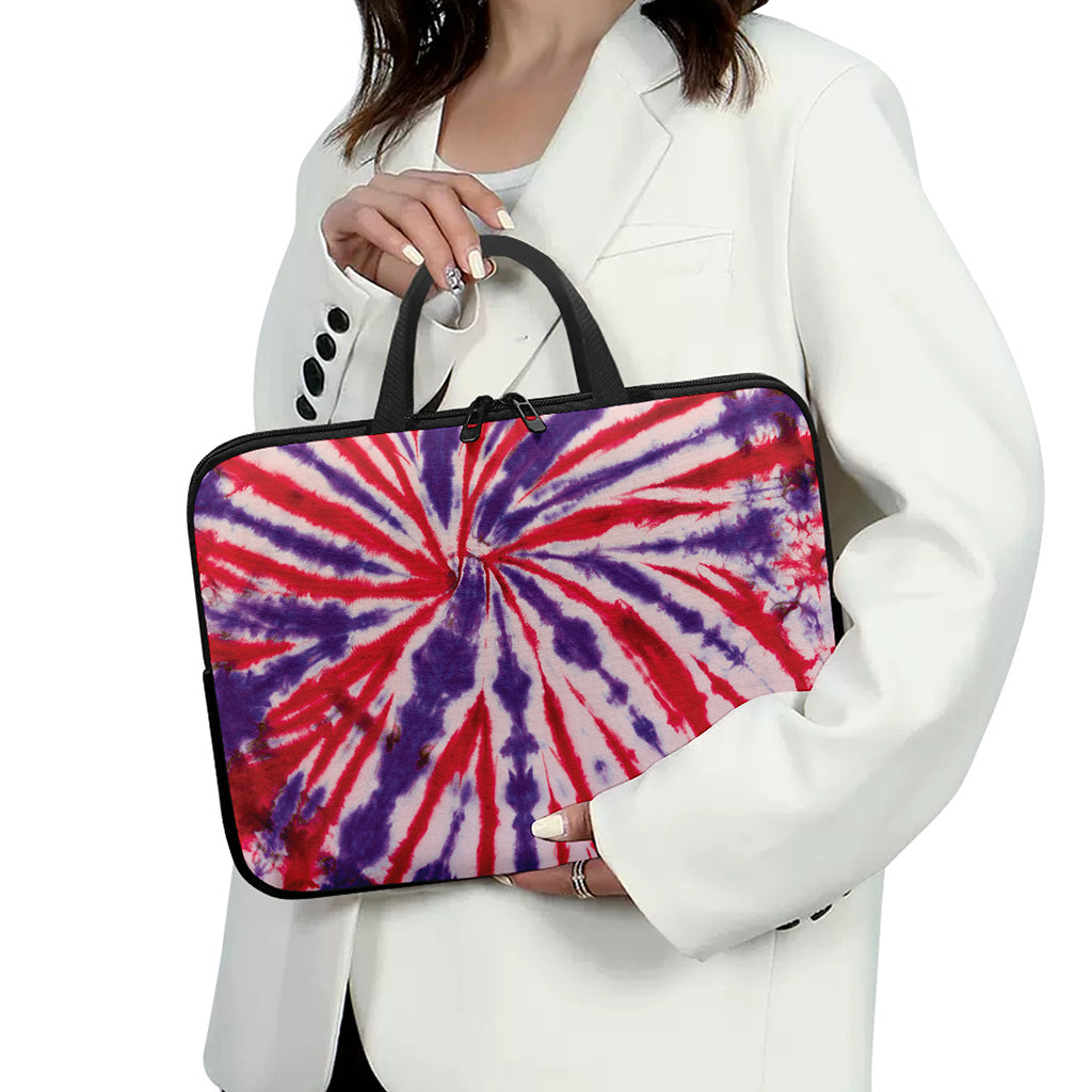 Purple And Red Spider Tie Dye Print Laptop Sleeve With Handle