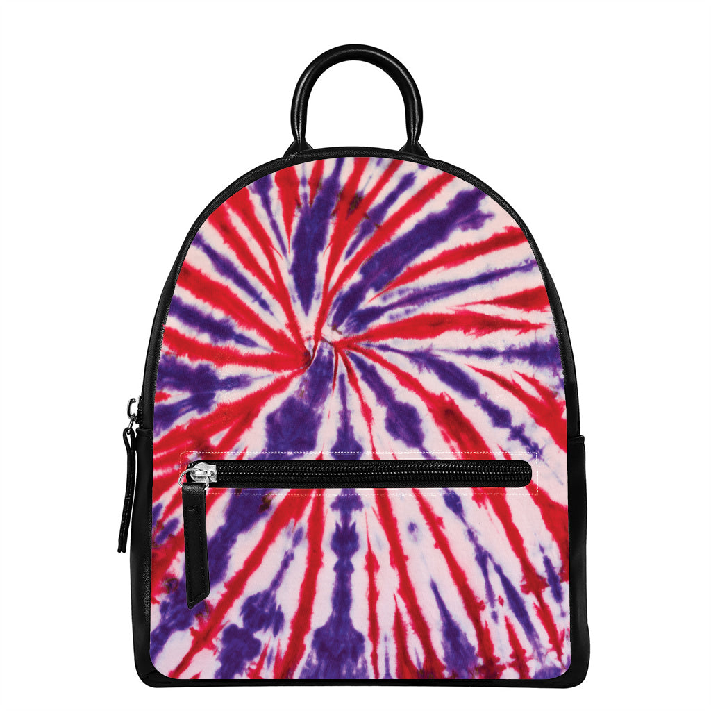 Purple And Red Spider Tie Dye Print Leather Backpack