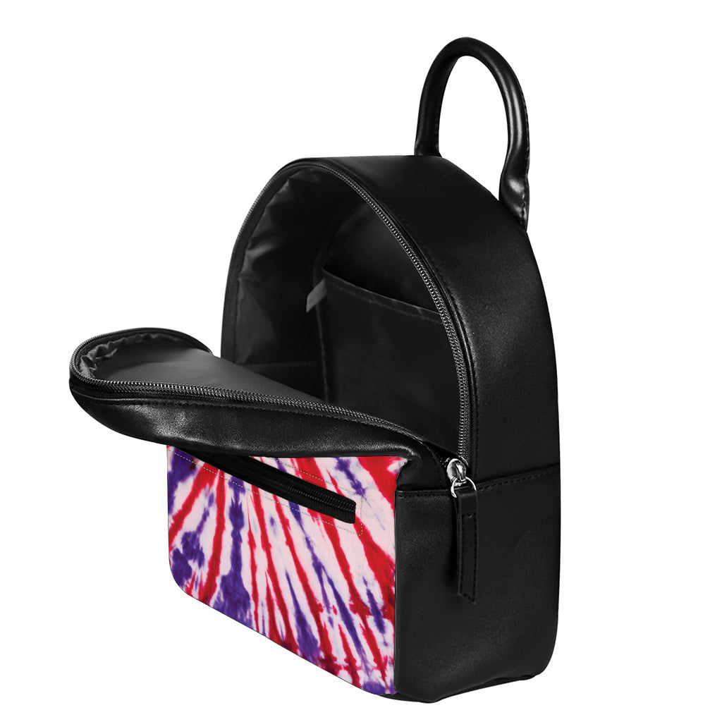 Purple And Red Spider Tie Dye Print Leather Backpack