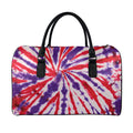 Purple And Red Spider Tie Dye Print Leather Duffel Bag