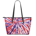 Purple And Red Spider Tie Dye Print Leather Tote Bag With Zipper