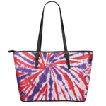 Purple And Red Spider Tie Dye Print Leather Tote Bag