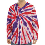 Purple And Red Spider Tie Dye Print Long Sleeve Baseball Jersey