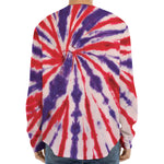 Purple And Red Spider Tie Dye Print Long Sleeve Baseball Jersey