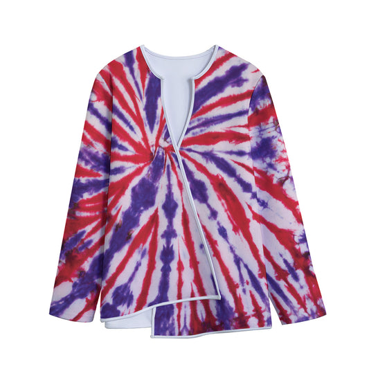 Purple And Red Spider Tie Dye Print Long Sleeve Short Coat