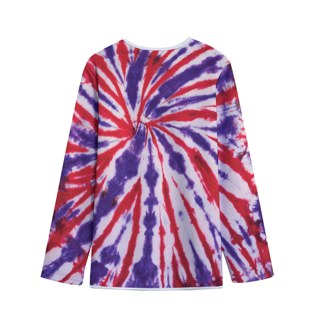 Purple And Red Spider Tie Dye Print Long Sleeve Short Coat