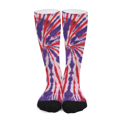 Purple And Red Spider Tie Dye Print Long Socks