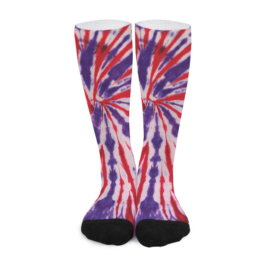 Purple And Red Spider Tie Dye Print Long Socks