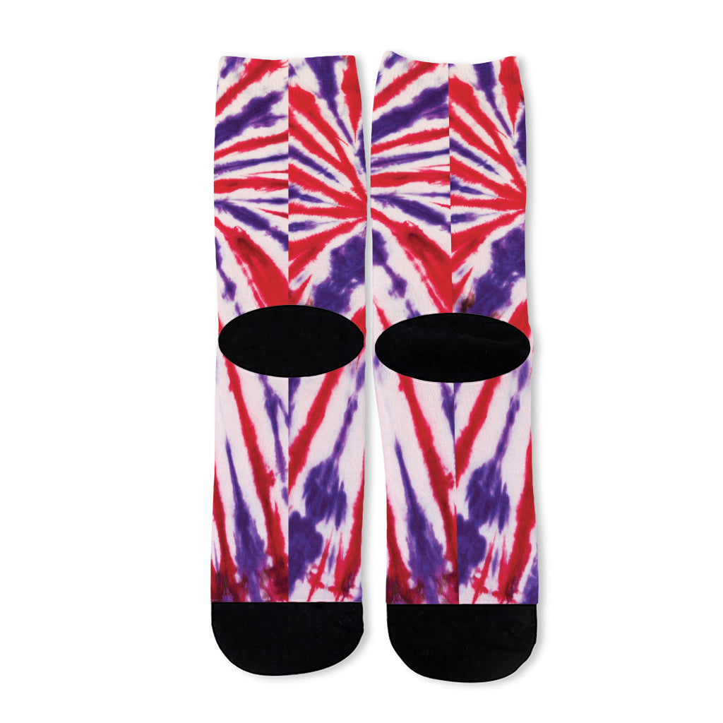 Purple And Red Spider Tie Dye Print Long Socks
