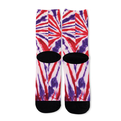 Purple And Red Spider Tie Dye Print Long Socks