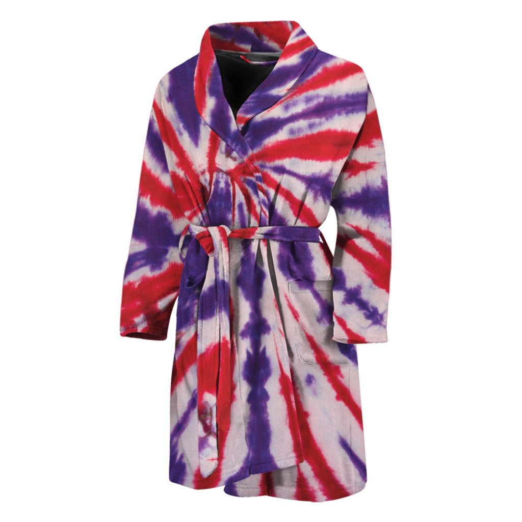 Purple And Red Spider Tie Dye Print Men's Bathrobe